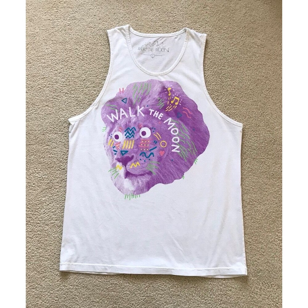 Walk the Moon Sleeveless Tank Shirt Women's Size L Concert T-Shirt White w/Lion